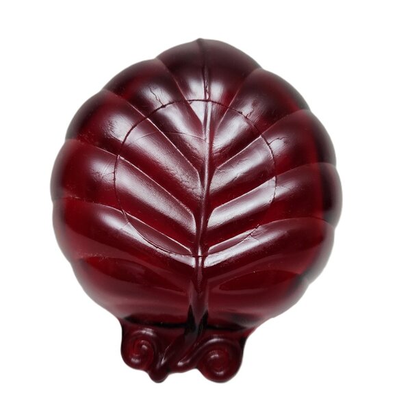 Art Deco Roly Poly Royal Ruby Leaf Shape Dish/Ash Tray by Anchor Hocking - Picture 6 of 6